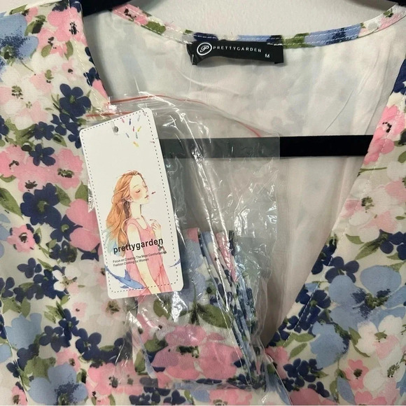 NWT Pretty Garden Women's Boho Ruffle Floral Summer V-Neck Faux Wrap Dress Sz Md - Picture 5 of 9